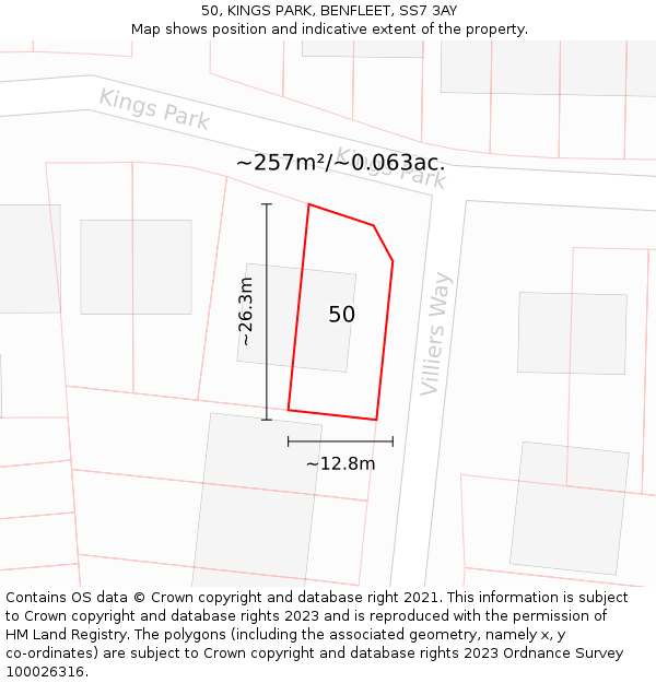 50, KINGS PARK, BENFLEET, SS7 3AY: Plot and title map