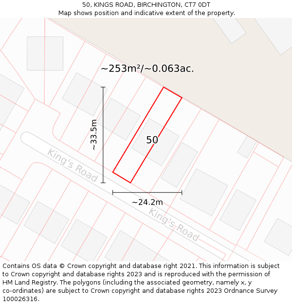 50, KINGS ROAD, BIRCHINGTON, CT7 0DT: Plot and title map