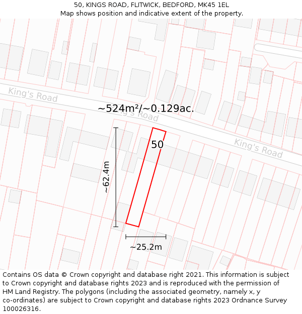 50, KINGS ROAD, FLITWICK, BEDFORD, MK45 1EL: Plot and title map