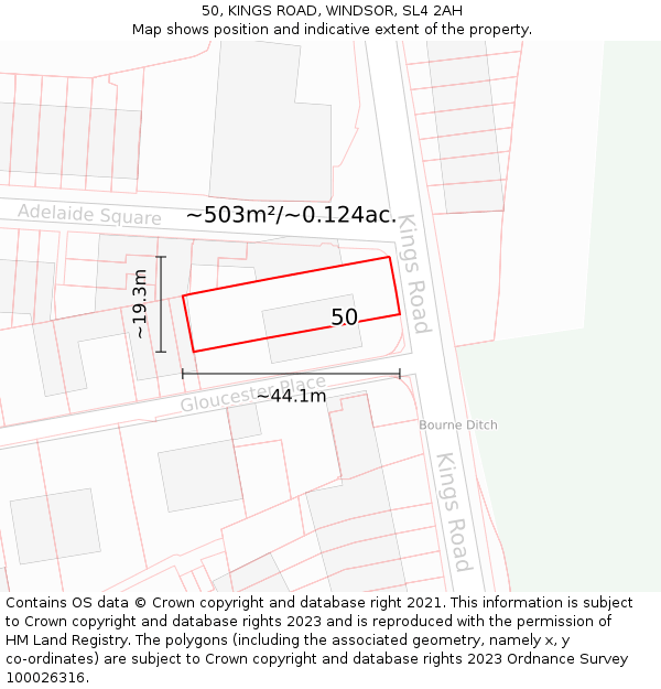 50, KINGS ROAD, WINDSOR, SL4 2AH: Plot and title map