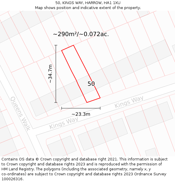 50, KINGS WAY, HARROW, HA1 1XU: Plot and title map