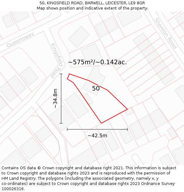 50, KINGSFIELD ROAD, BARWELL, LEICESTER, LE9 8GR: Plot and title map
