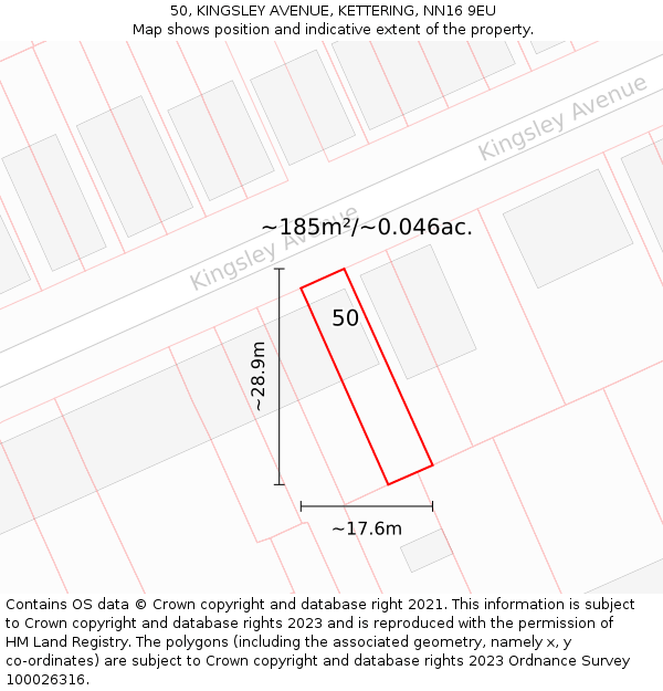 50, KINGSLEY AVENUE, KETTERING, NN16 9EU: Plot and title map