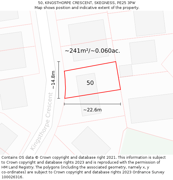 50, KINGSTHORPE CRESCENT, SKEGNESS, PE25 3PW: Plot and title map