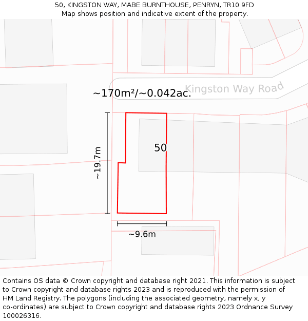 50, KINGSTON WAY, MABE BURNTHOUSE, PENRYN, TR10 9FD: Plot and title map