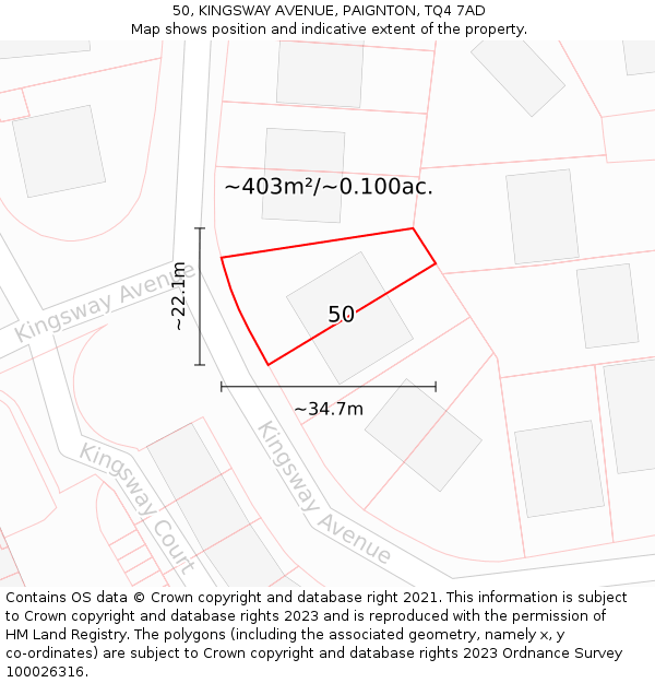 50, KINGSWAY AVENUE, PAIGNTON, TQ4 7AD: Plot and title map