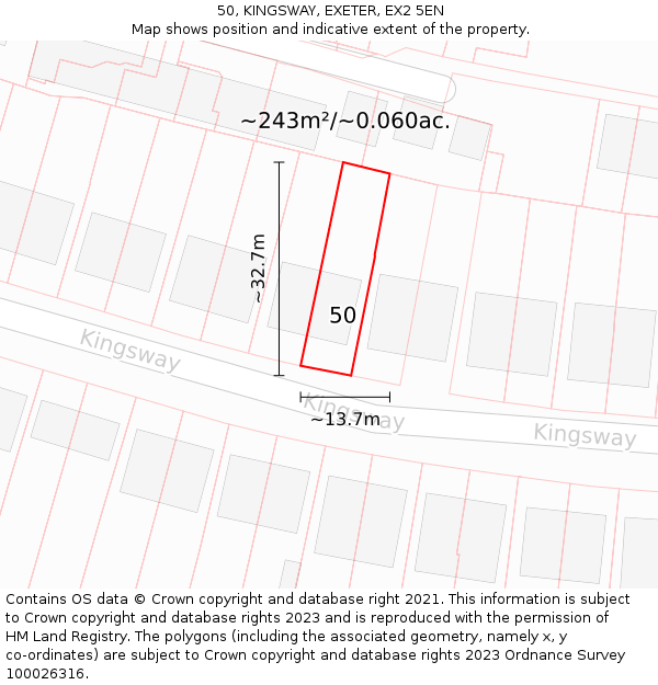 50, KINGSWAY, EXETER, EX2 5EN: Plot and title map