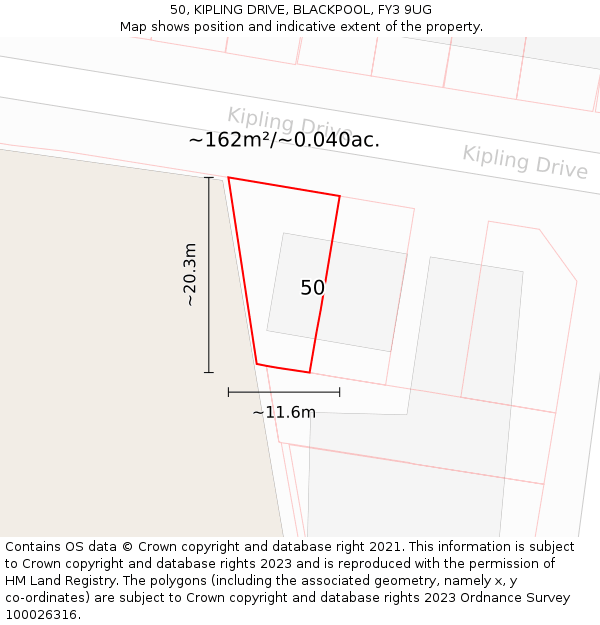 50, KIPLING DRIVE, BLACKPOOL, FY3 9UG: Plot and title map