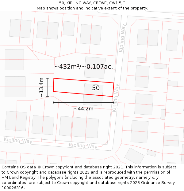 50, KIPLING WAY, CREWE, CW1 5JG: Plot and title map
