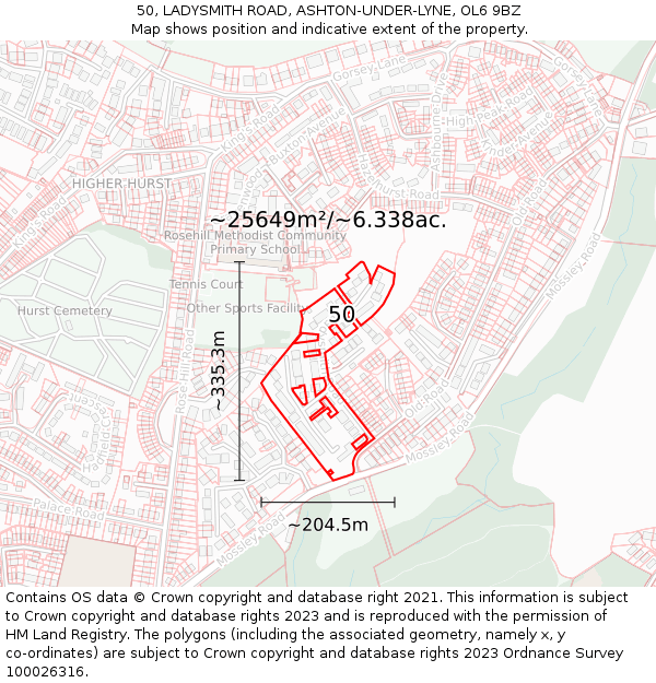 50, LADYSMITH ROAD, ASHTON-UNDER-LYNE, OL6 9BZ: Plot and title map