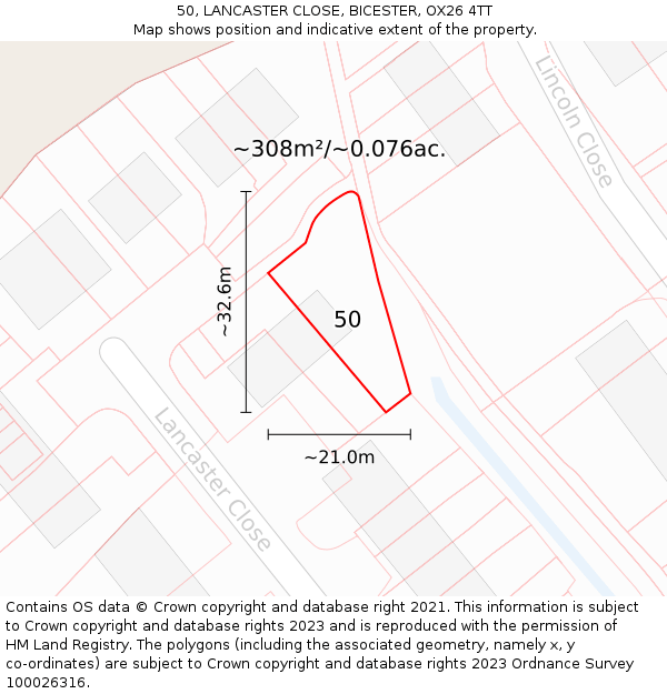 50, LANCASTER CLOSE, BICESTER, OX26 4TT: Plot and title map