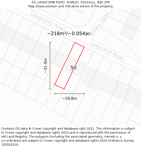 50, LANGCOMB ROAD, SHIRLEY, SOLIHULL, B90 2PR: Plot and title map