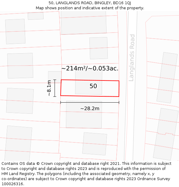 50, LANGLANDS ROAD, BINGLEY, BD16 1QJ: Plot and title map