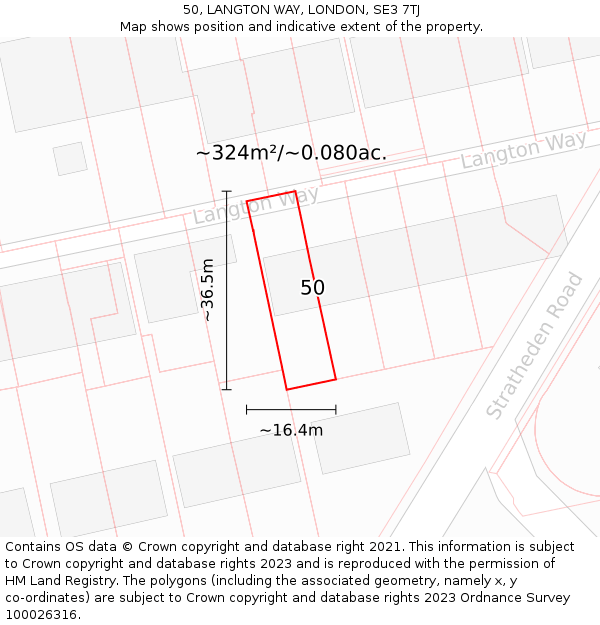 50, LANGTON WAY, LONDON, SE3 7TJ: Plot and title map