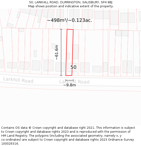 50, LARKHILL ROAD, DURRINGTON, SALISBURY, SP4 8BJ: Plot and title map
