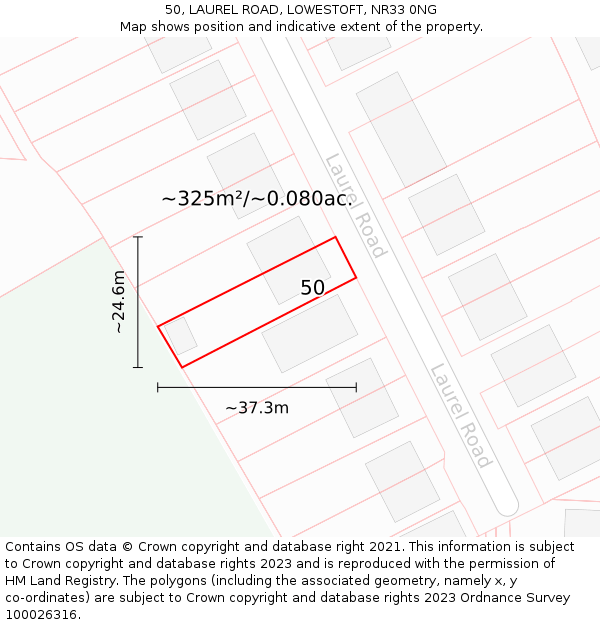 50, LAUREL ROAD, LOWESTOFT, NR33 0NG: Plot and title map