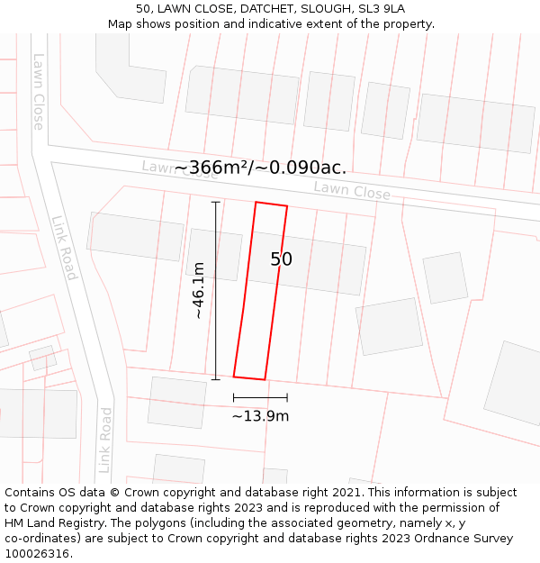 50, LAWN CLOSE, DATCHET, SLOUGH, SL3 9LA: Plot and title map