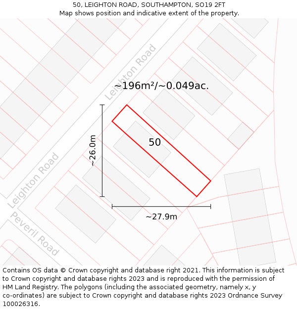 50, LEIGHTON ROAD, SOUTHAMPTON, SO19 2FT: Plot and title map