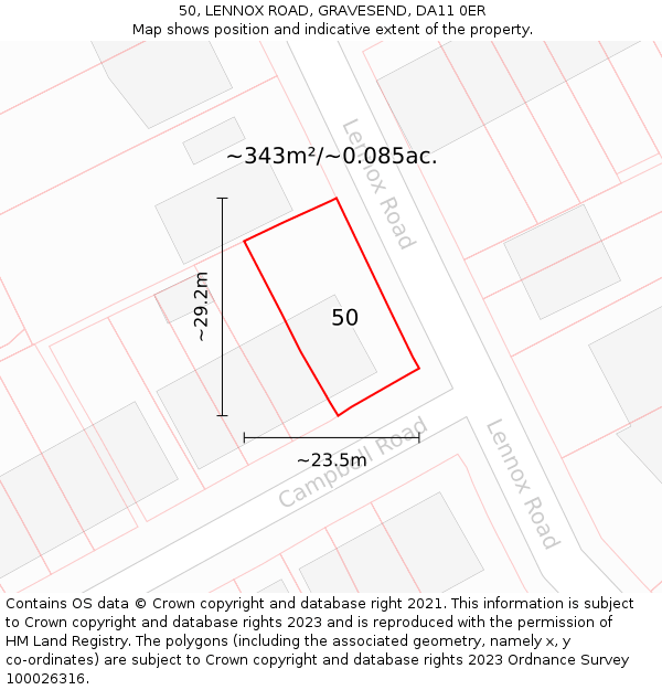 50, LENNOX ROAD, GRAVESEND, DA11 0ER: Plot and title map