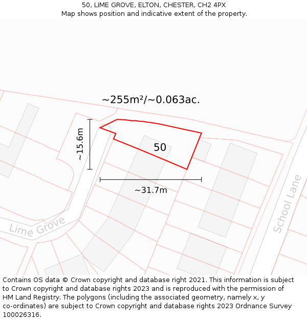 50, LIME GROVE, ELTON, CHESTER, CH2 4PX: Plot and title map