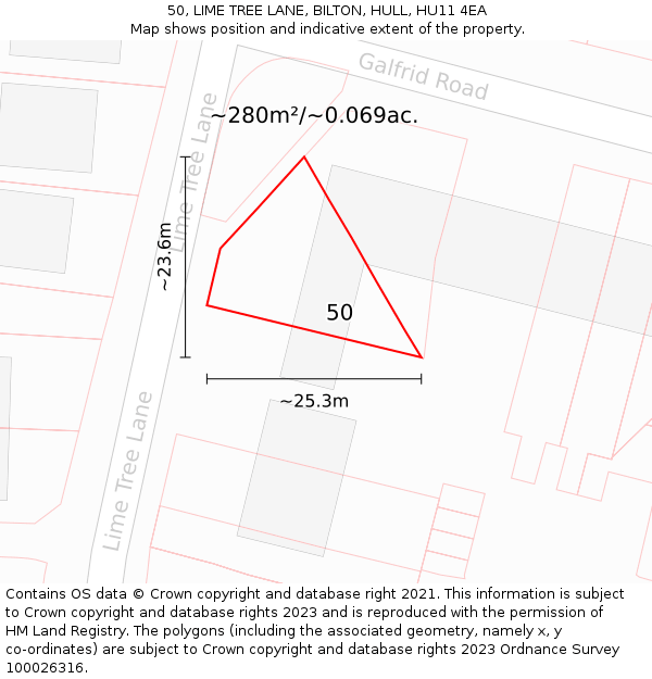 50, LIME TREE LANE, BILTON, HULL, HU11 4EA: Plot and title map
