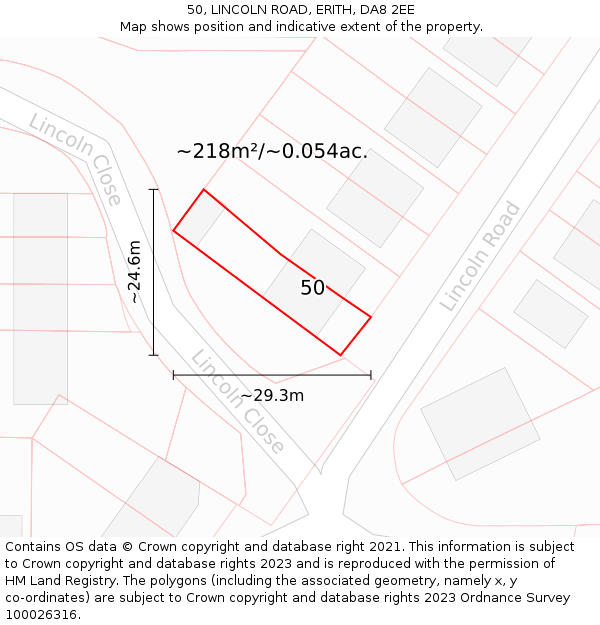 50, LINCOLN ROAD, ERITH, DA8 2EE: Plot and title map