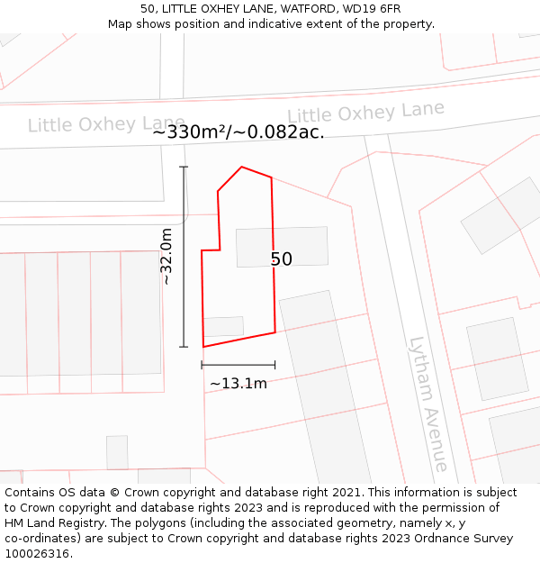 50, LITTLE OXHEY LANE, WATFORD, WD19 6FR: Plot and title map
