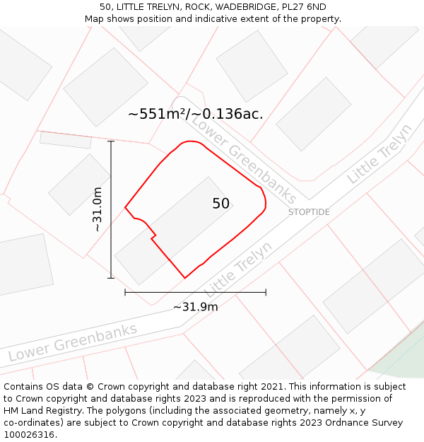 50, LITTLE TRELYN, ROCK, WADEBRIDGE, PL27 6ND: Plot and title map