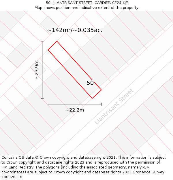 50, LLANTRISANT STREET, CARDIFF, CF24 4JE: Plot and title map