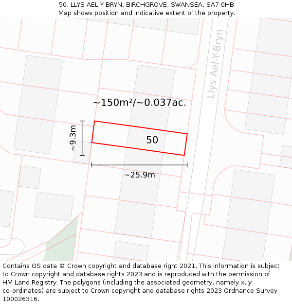 50, LLYS AEL Y BRYN, BIRCHGROVE, SWANSEA, SA7 0HB: Plot and title map