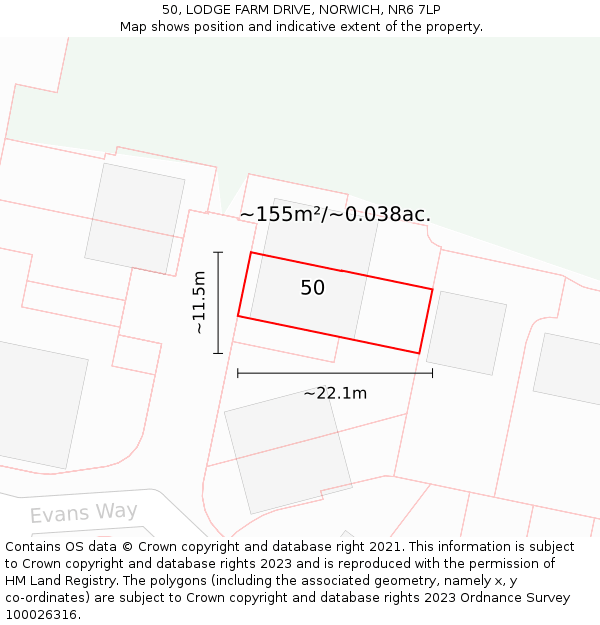 50, LODGE FARM DRIVE, NORWICH, NR6 7LP: Plot and title map