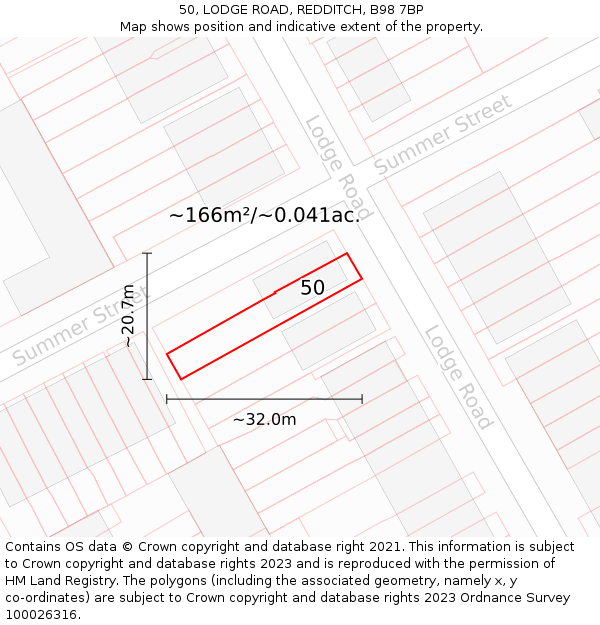 50, LODGE ROAD, REDDITCH, B98 7BP: Plot and title map