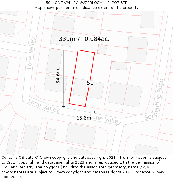 50, LONE VALLEY, WATERLOOVILLE, PO7 5EB: Plot and title map