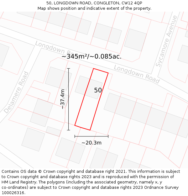 50, LONGDOWN ROAD, CONGLETON, CW12 4QP: Plot and title map