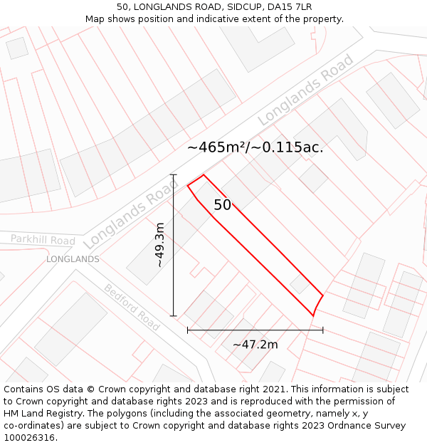 50, LONGLANDS ROAD, SIDCUP, DA15 7LR: Plot and title map