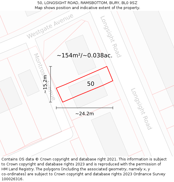 50, LONGSIGHT ROAD, RAMSBOTTOM, BURY, BL0 9SZ: Plot and title map