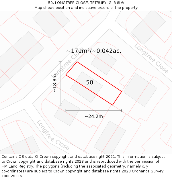 50, LONGTREE CLOSE, TETBURY, GL8 8LW: Plot and title map
