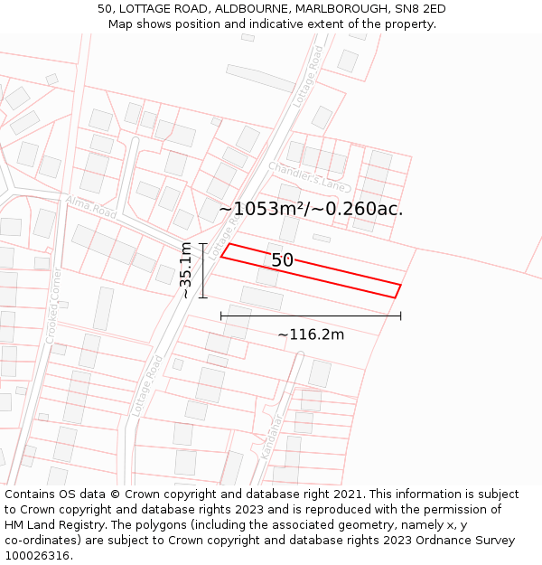 50, LOTTAGE ROAD, ALDBOURNE, MARLBOROUGH, SN8 2ED: Plot and title map