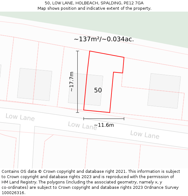 50, LOW LANE, HOLBEACH, SPALDING, PE12 7GA: Plot and title map