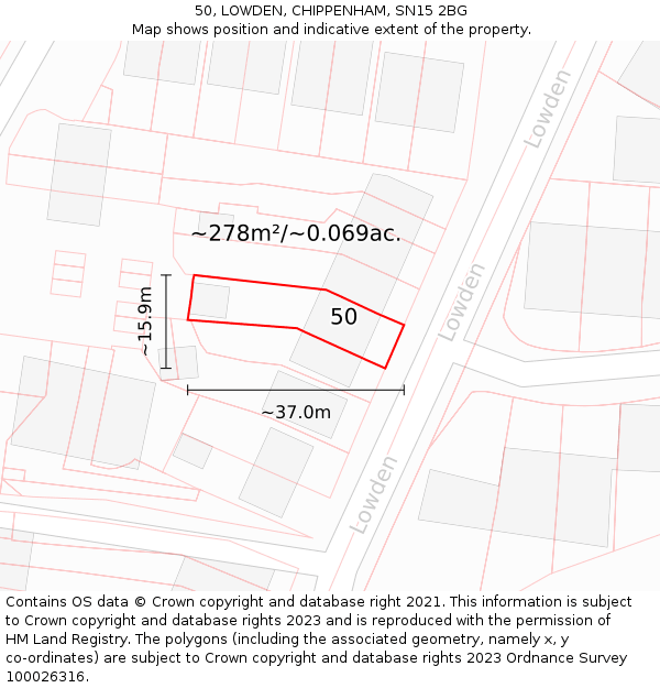 50, LOWDEN, CHIPPENHAM, SN15 2BG: Plot and title map