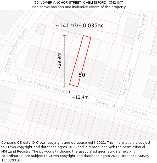 50, LOWER ANCHOR STREET, CHELMSFORD, CM2 0AT: Plot and title map