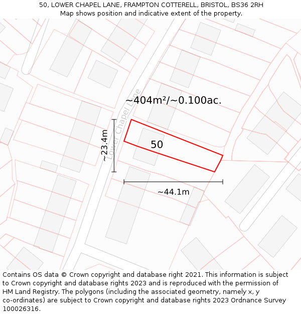 50, LOWER CHAPEL LANE, FRAMPTON COTTERELL, BRISTOL, BS36 2RH: Plot and title map