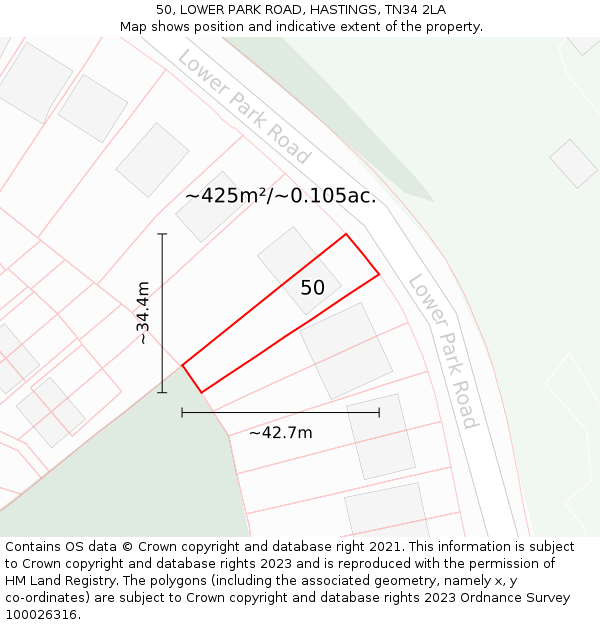 50, LOWER PARK ROAD, HASTINGS, TN34 2LA: Plot and title map