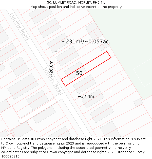50, LUMLEY ROAD, HORLEY, RH6 7JL: Plot and title map