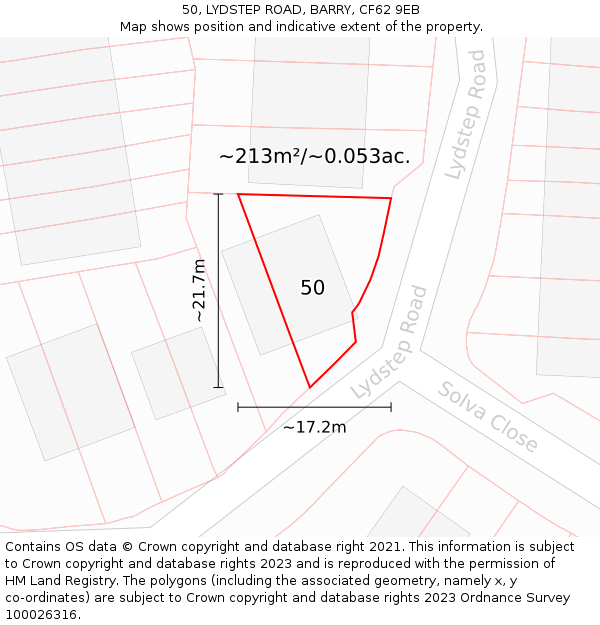 50, LYDSTEP ROAD, BARRY, CF62 9EB: Plot and title map