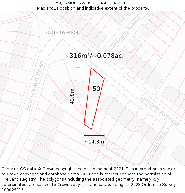 50, LYMORE AVENUE, BATH, BA2 1BB: Plot and title map