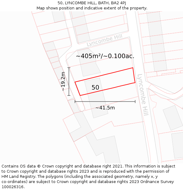 50, LYNCOMBE HILL, BATH, BA2 4PJ: Plot and title map
