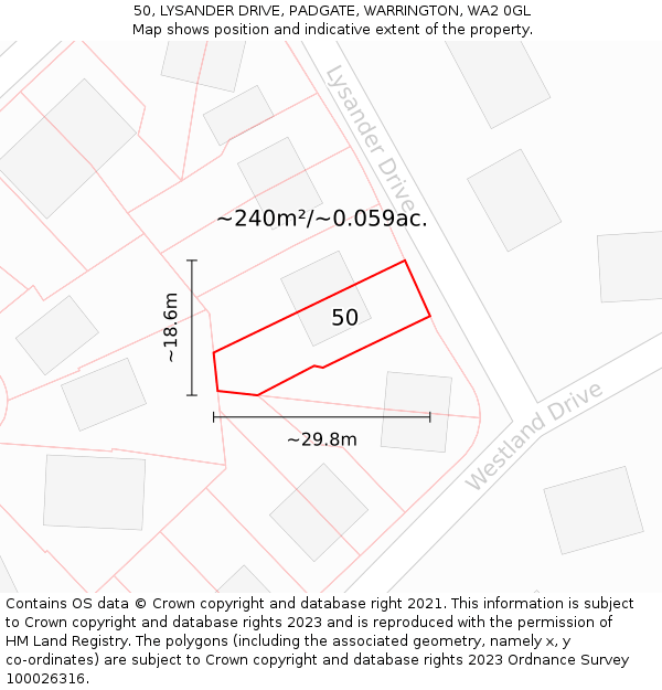 50, LYSANDER DRIVE, PADGATE, WARRINGTON, WA2 0GL: Plot and title map