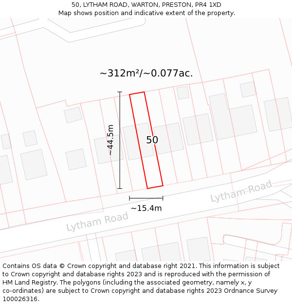 50, LYTHAM ROAD, WARTON, PRESTON, PR4 1XD: Plot and title map