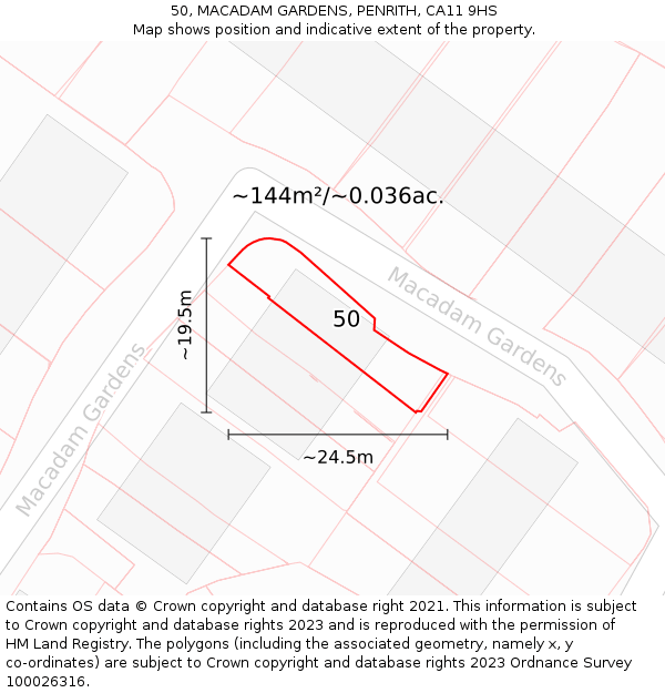 50, MACADAM GARDENS, PENRITH, CA11 9HS: Plot and title map